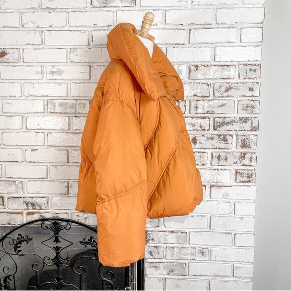 Gentle Herd Spice Orange Down Filled Short Quilted Retro Puffer Jacket Coat NWT - Picture 5 of 12